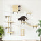 Cat Wall Shelves and Perches Set of 5, Sleeping Playing Lounging Climbing Cat Tree House for Multiple Cats, Beige